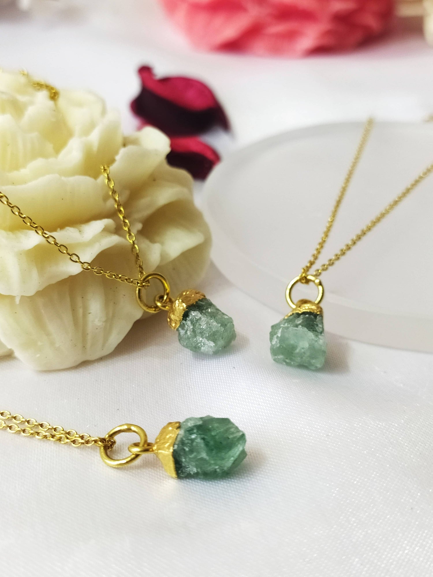 Raw Green Aventurine Crystal Necklace, Raw Gemstone Necklace  DestGlow
