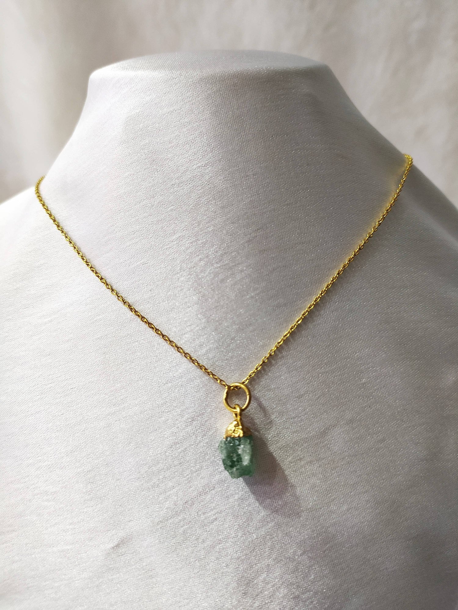 Raw Green Aventurine Crystal Necklace, Raw Gemstone Necklace  DestGlow