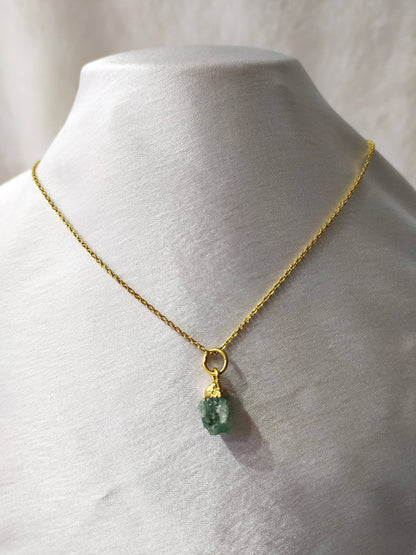 Raw Green Aventurine Crystal Necklace, Raw Gemstone Necklace  DestGlow