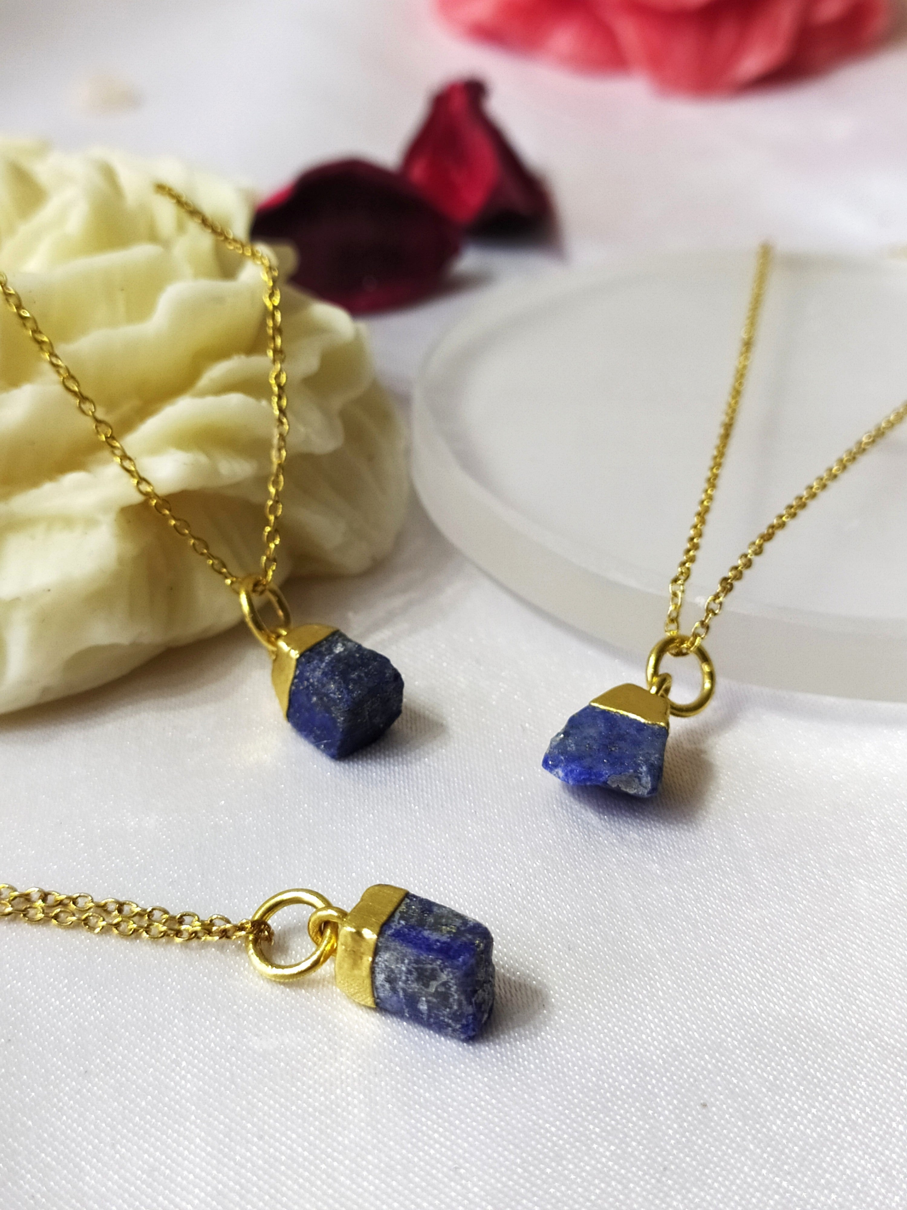 Lapis Lazuli Raw Crystal Necklace, Raw Gemstone Necklace.  DestGlow