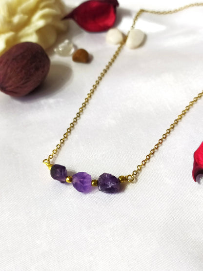 Raw Amethyst Crystal Necklace, Raw Amethyst Necklace  DestGlow
