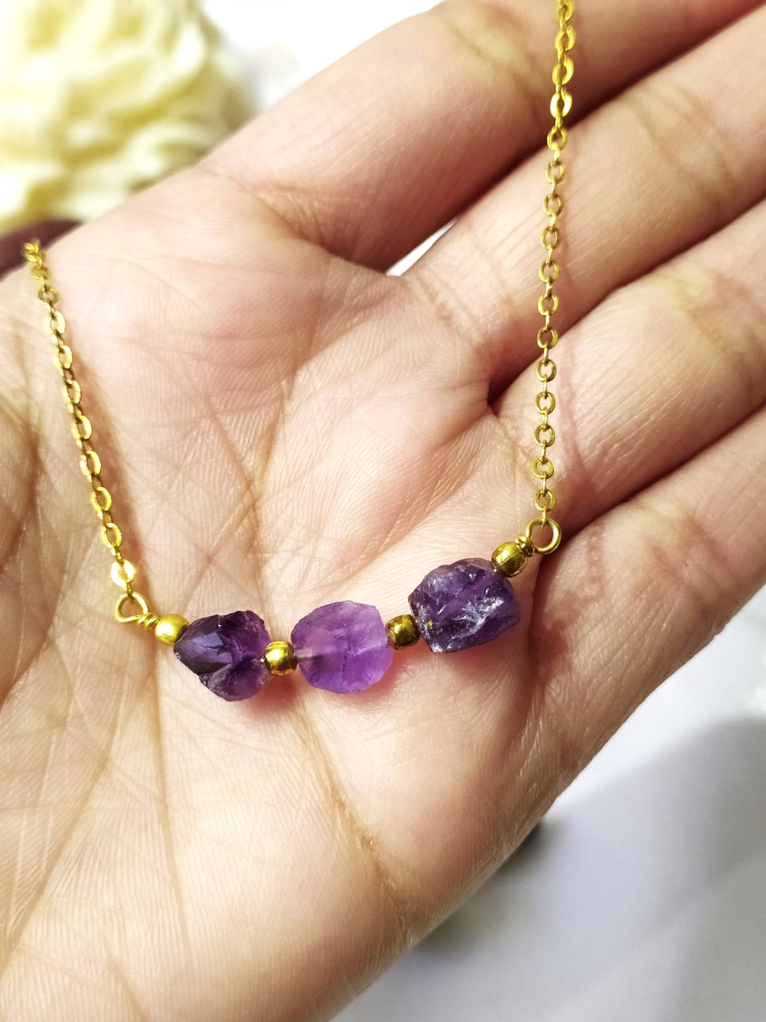 Raw Amethyst Crystal Necklace, Raw Amethyst Necklace  DestGlow
