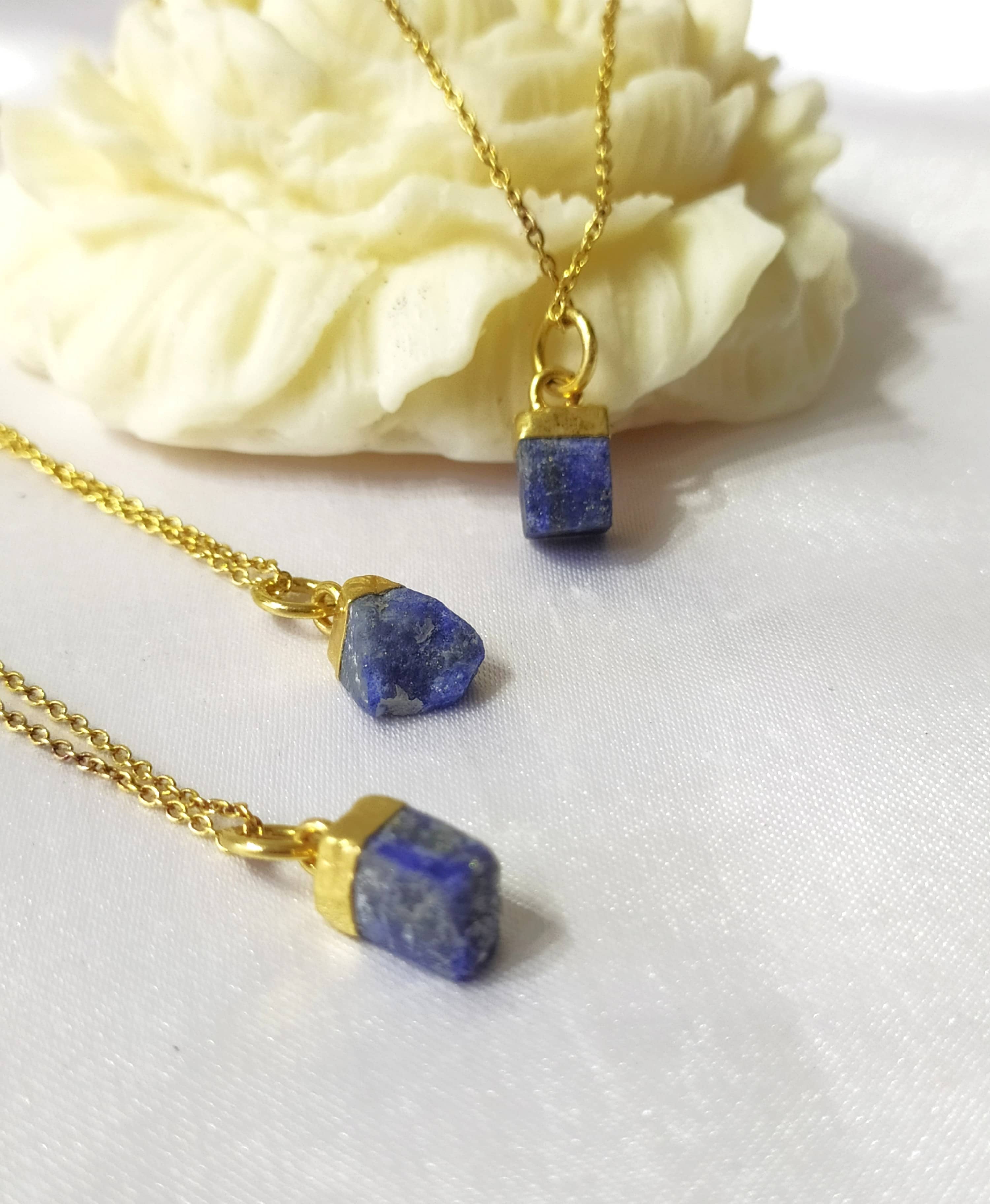 Lapis Lazuli Raw Crystal Necklace, Raw Gemstone Necklace.  DestGlow