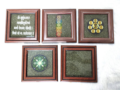 Pyrite Frame, Pyrite with Gayatri Mantra Dust Plate.  DestGlow