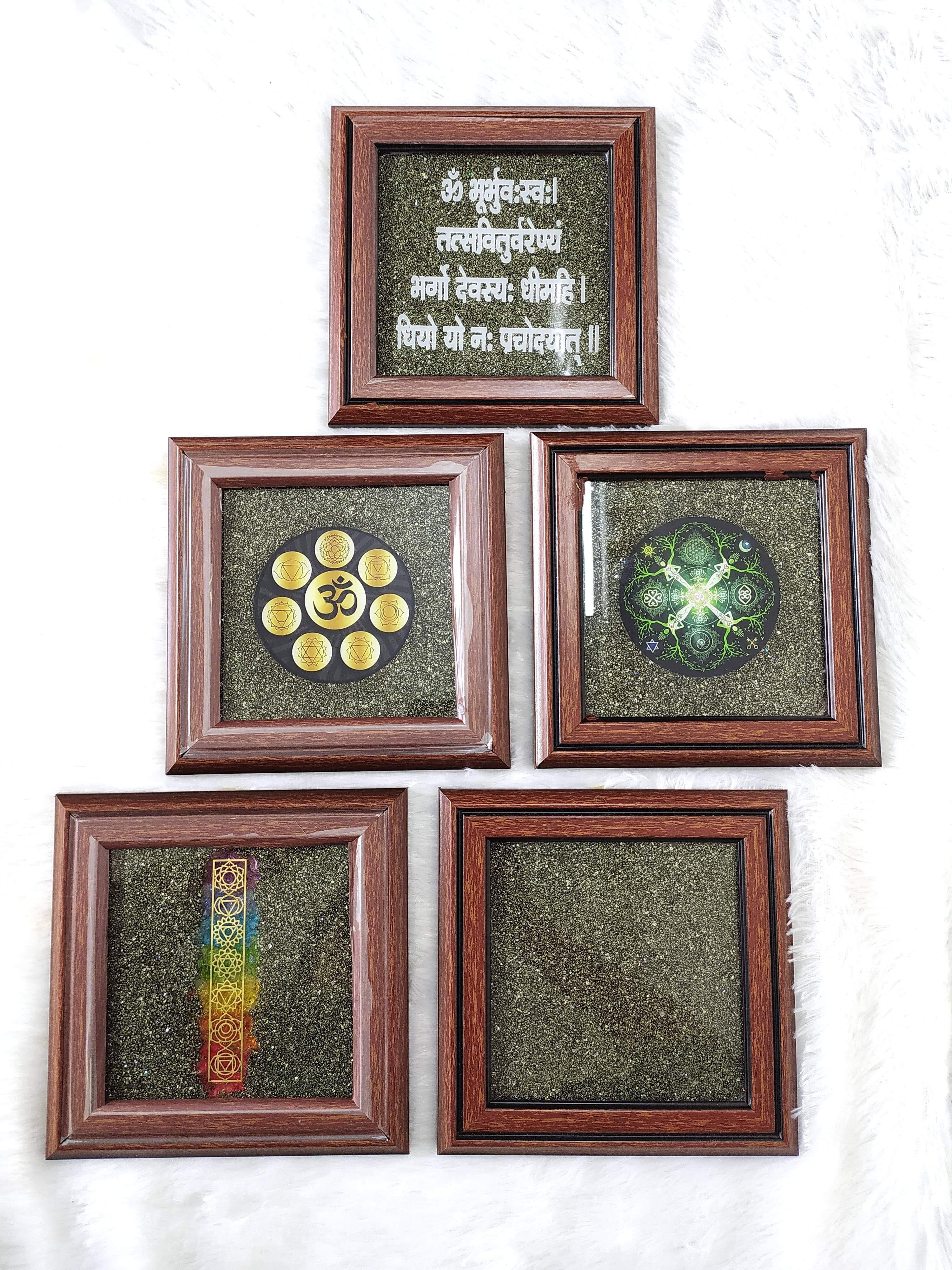 Pyrite Frame Raw Pyrite with 7 Chakra Pyrite Dust Plate  DestGlow