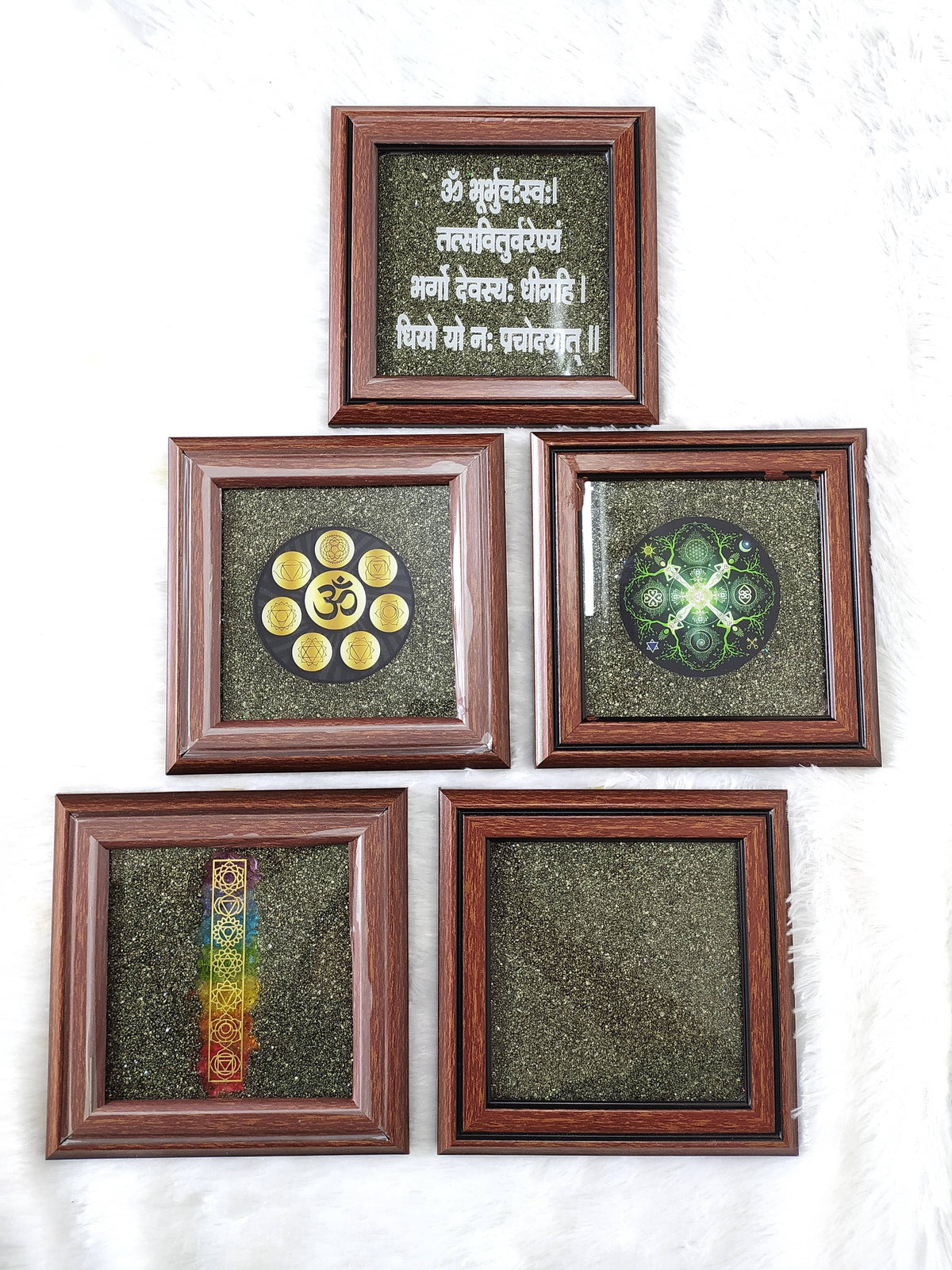Pyrite Frame Raw Pyrite with Om, Pyrite Dust Plate.