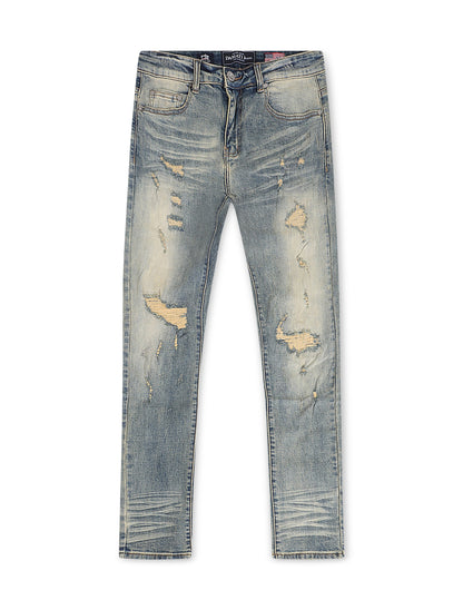 Damati Slim Fit Stretch Jeans - Blue Vintage Wash by Denim Exchange