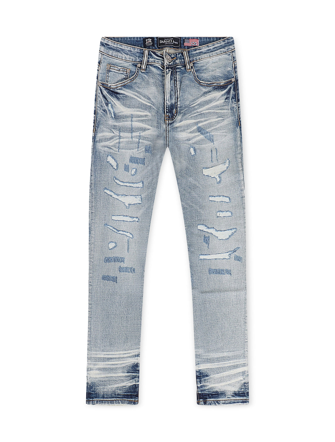 Damati Distressed Slim Fit Stretch Jeans - Light Blue by Denim Exchange