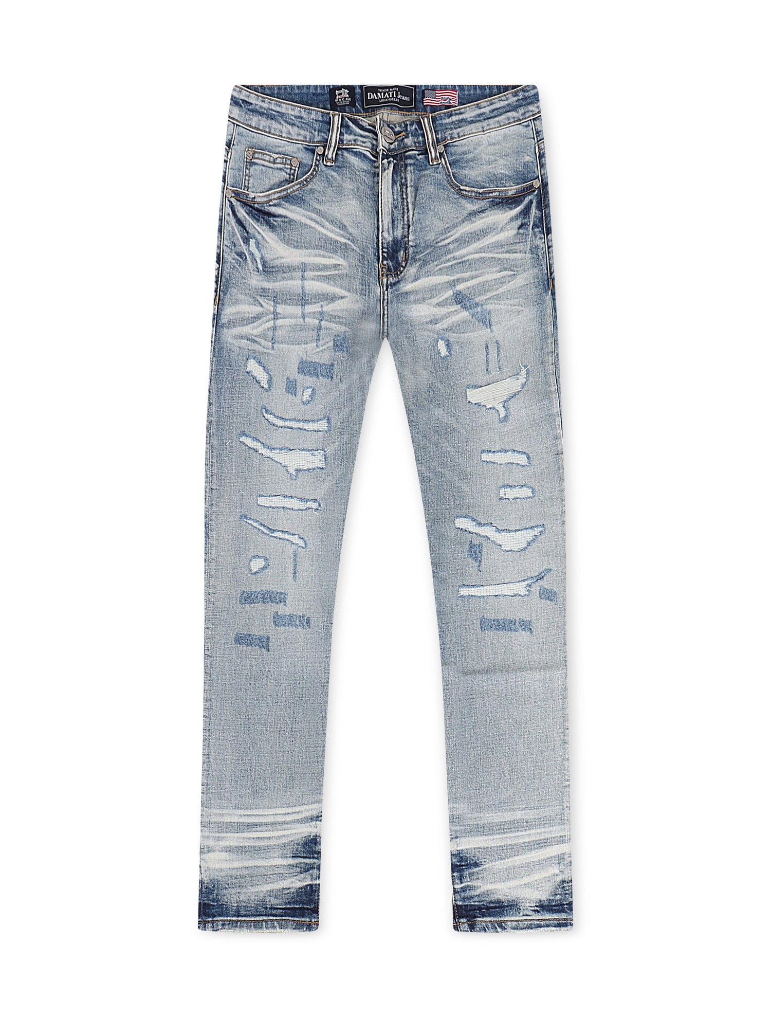 Damati Distressed Slim Fit Stretch Jeans - Light Blue by Denim Exchange