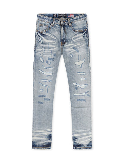 Damati Distressed Slim Fit Stretch Jeans - Light Blue by Denim Exchange
