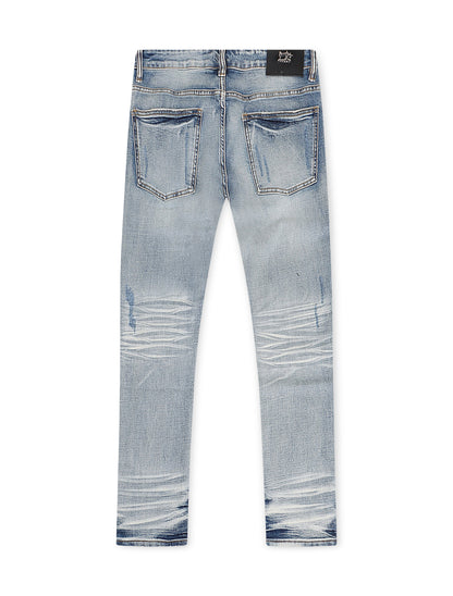Damati Distressed Slim Fit Stretch Jeans - Light Blue by Denim Exchange