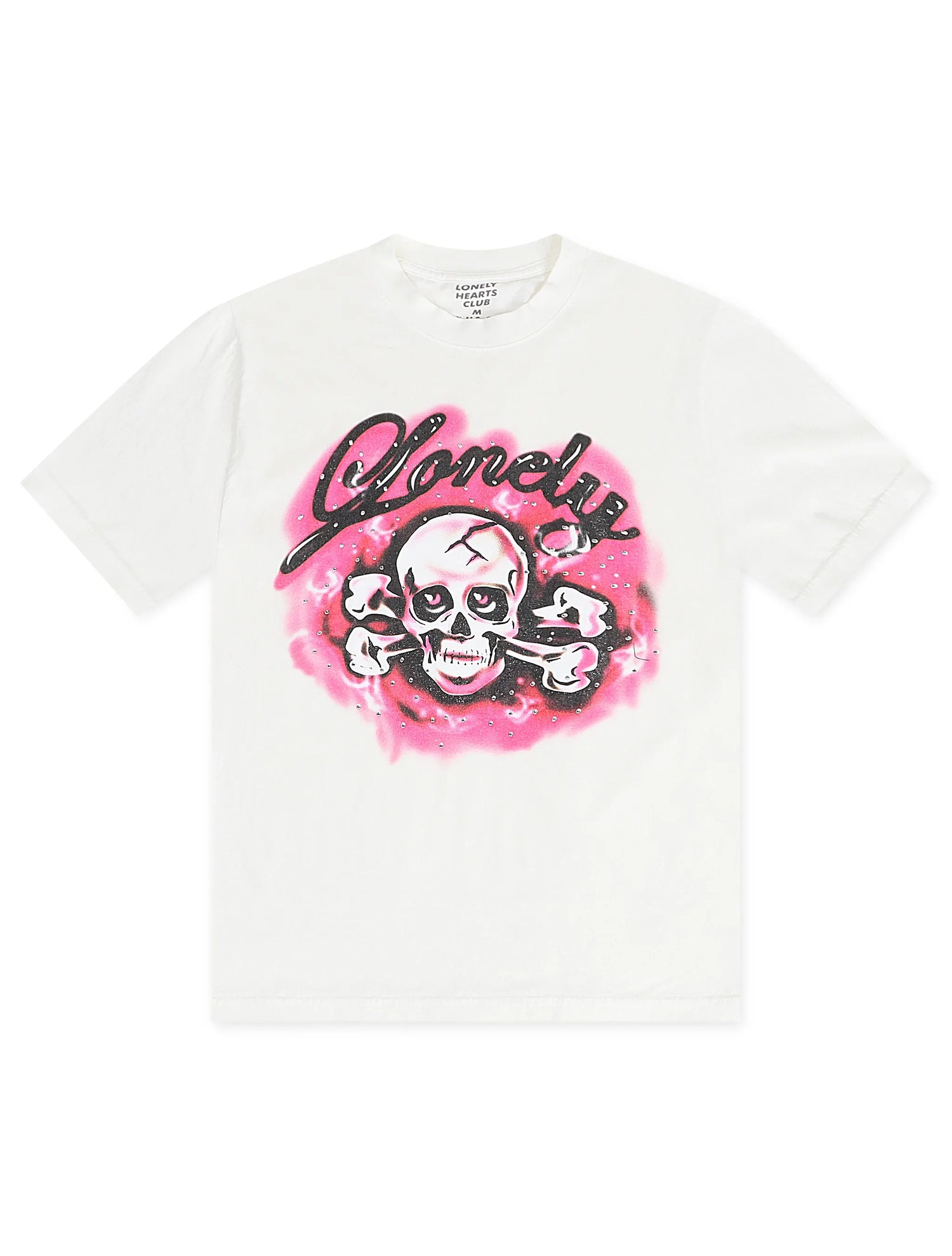 Lonely Hearts Crossbones Rhinestone Premium Tee - Off White by Denim Exchange