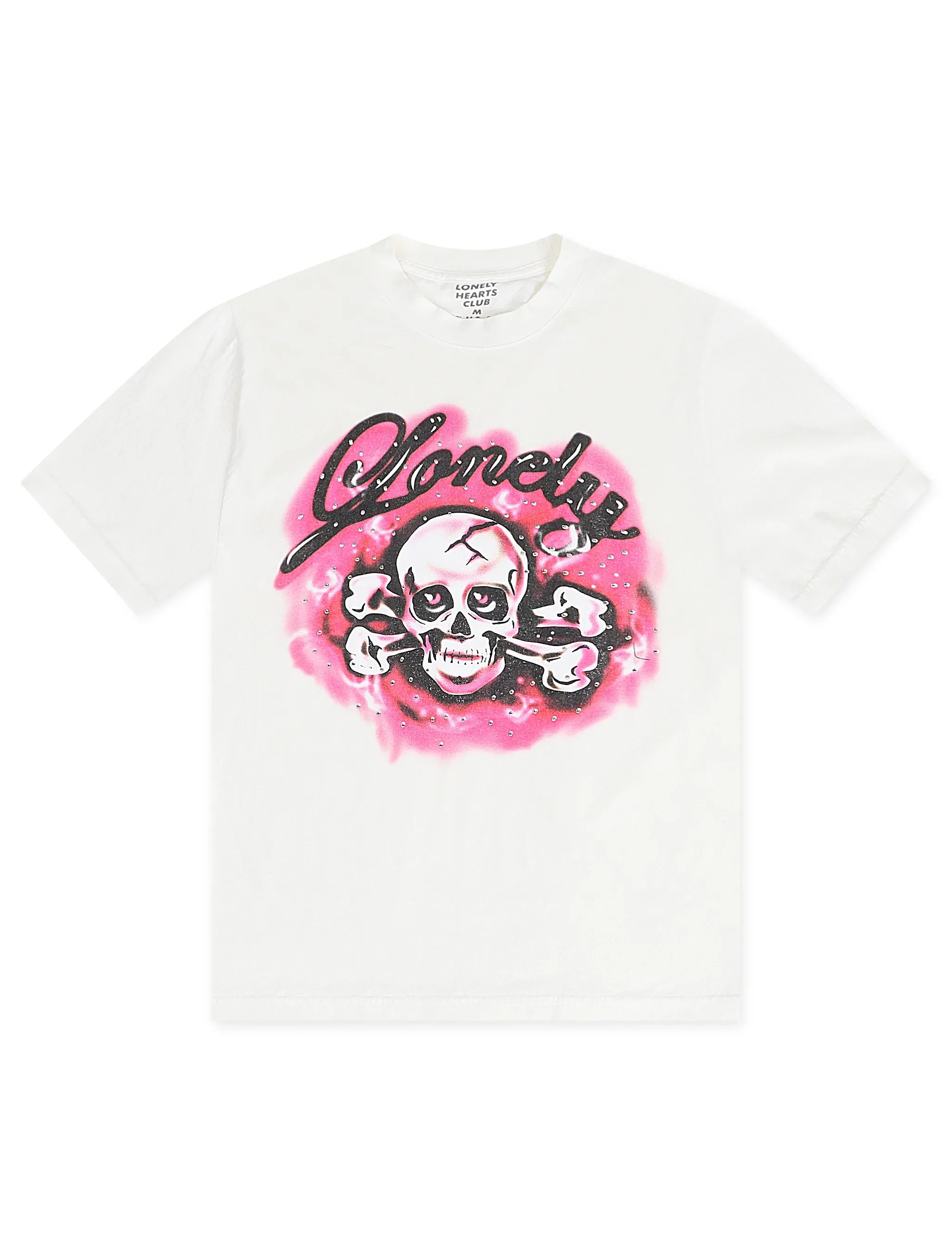 Lonely Hearts Crossbones Rhinestone Premium Tee - Off White by Denim Exchange