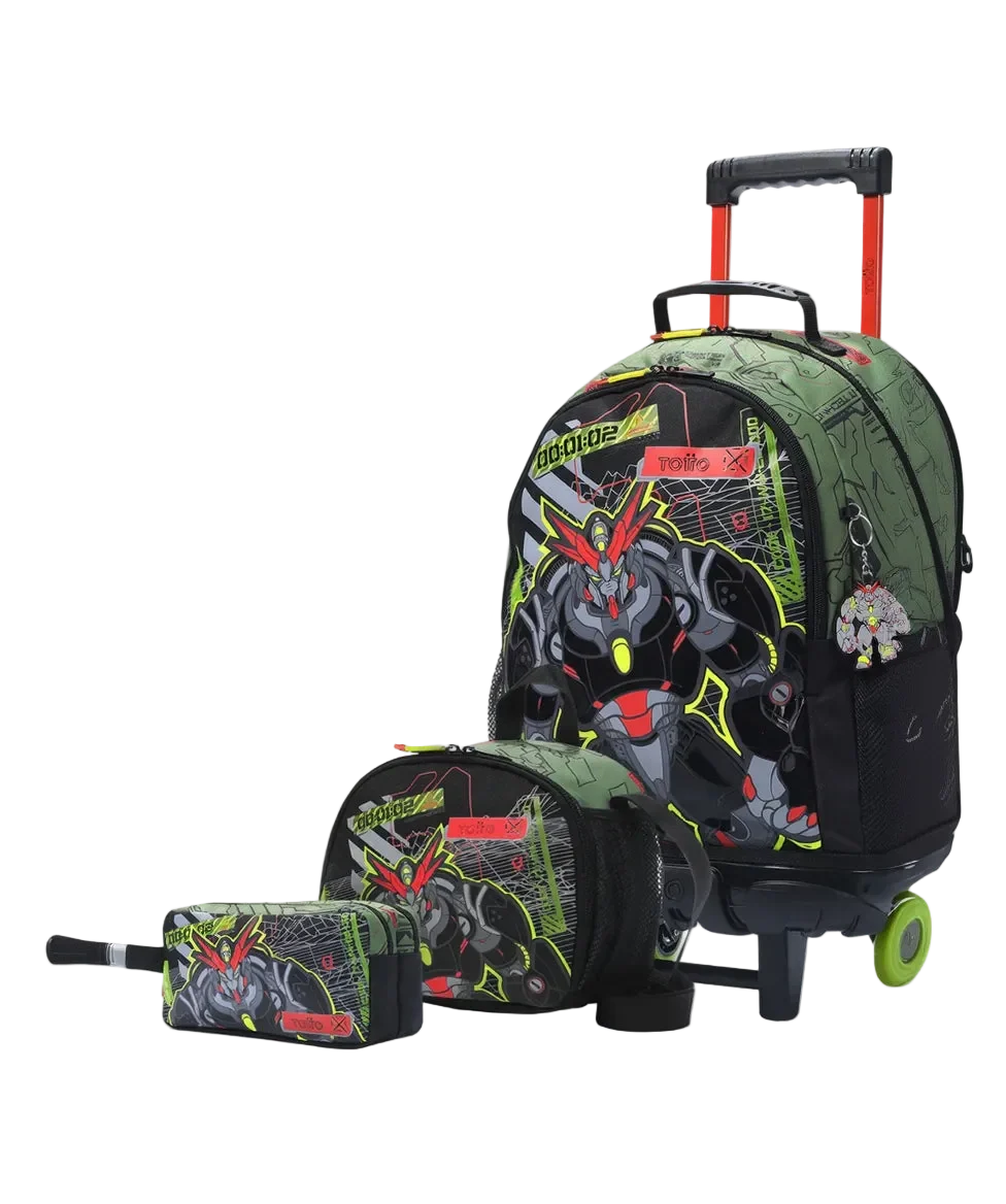 Juego de 3 piezas TOTTO Bulto Argon con Ruedas (Verde Robot)  DestGlow