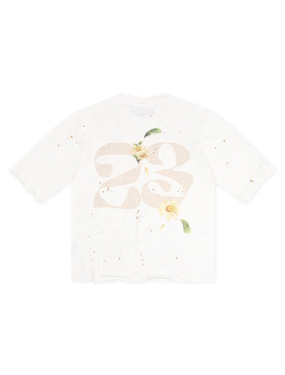 GFA Manassehy Peach Pit Knit Cropped Tee - White by Denim Exchange