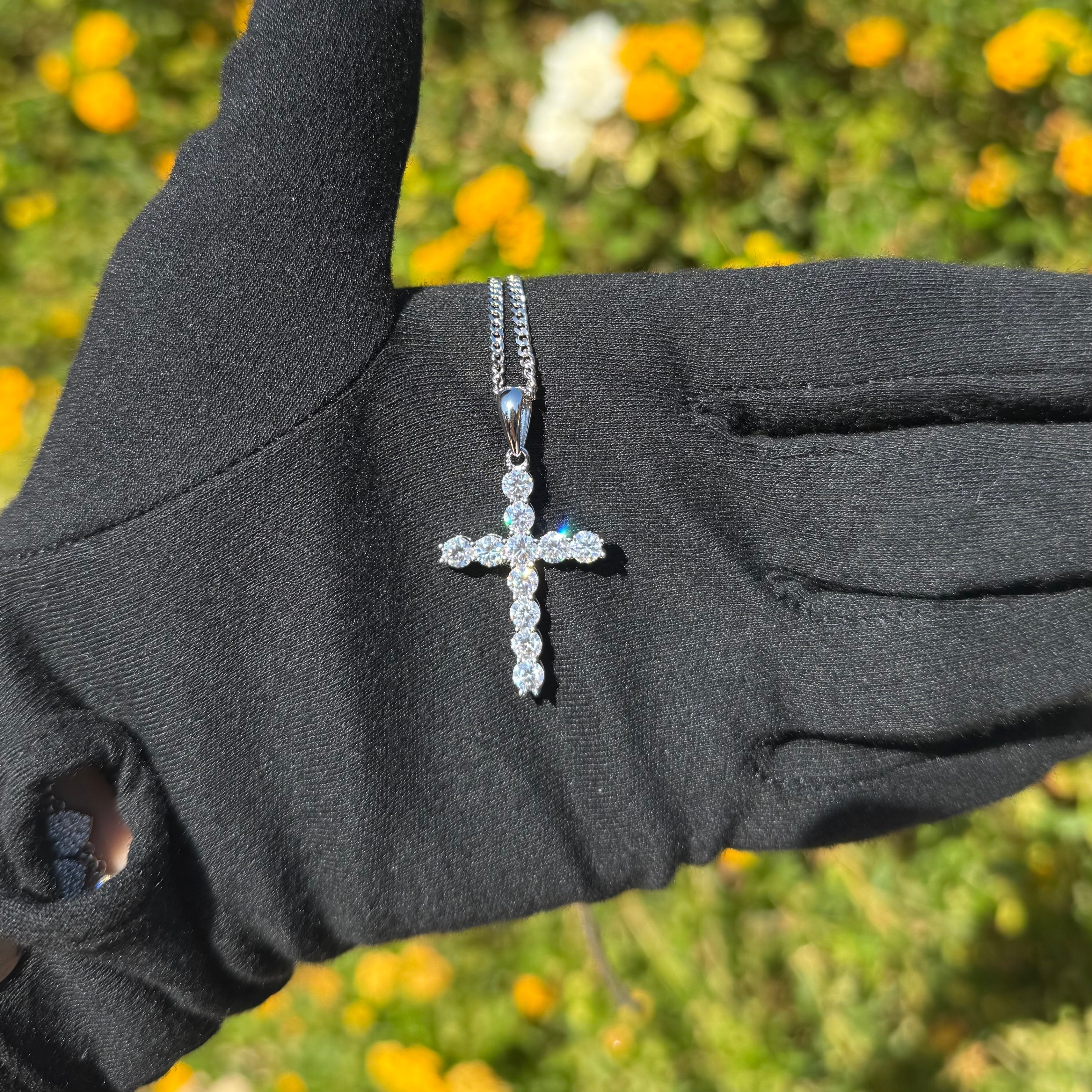 Moissanite Cross Pendant with Necklace in Silver - DestGlow