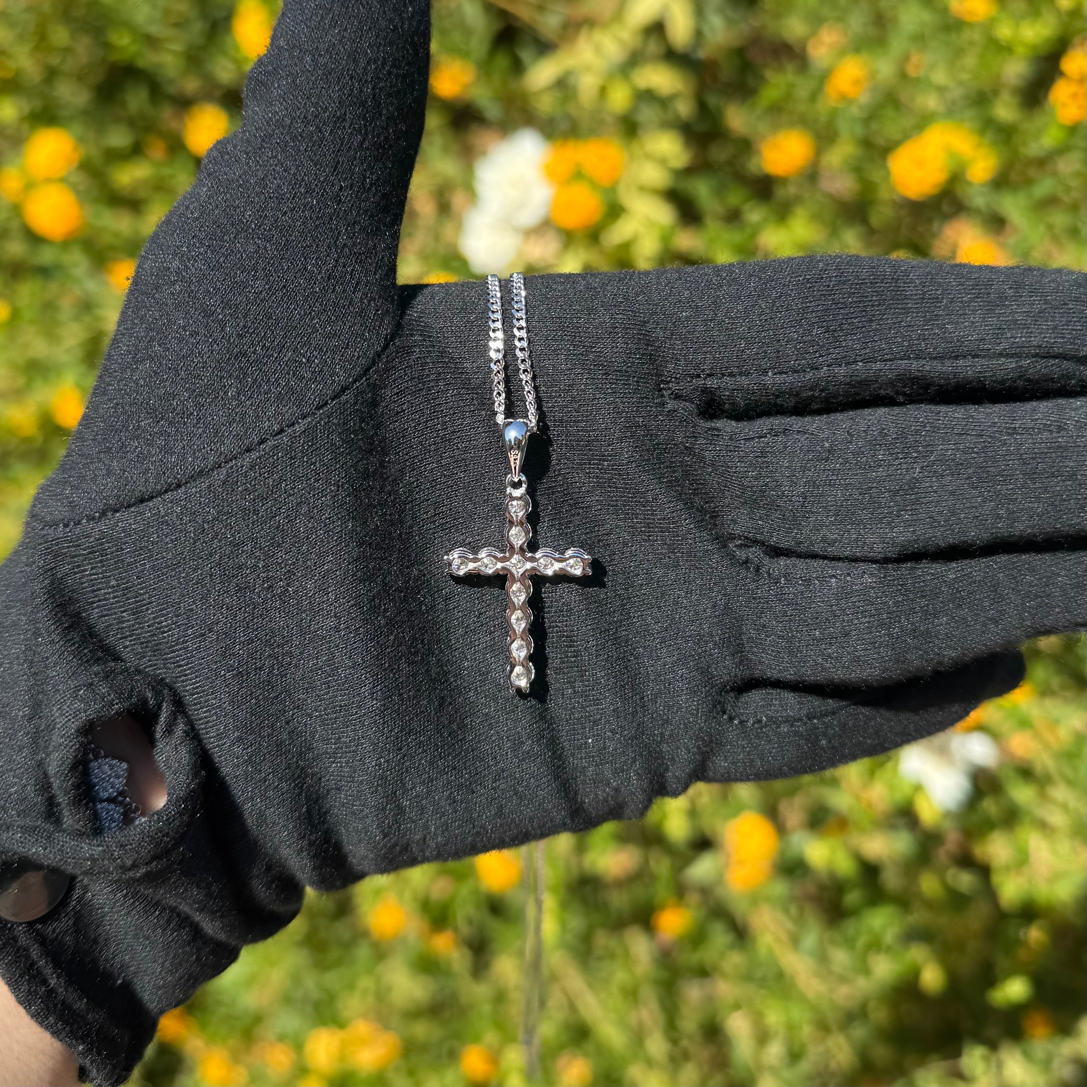 Moissanite Cross Pendant with Necklace in Silver - DestGlow