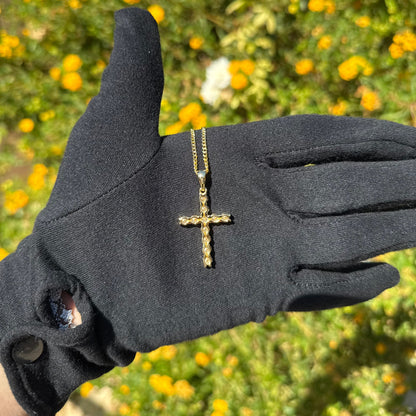 Moissanite Cross Pendant with Necklace in Yellow Gold - DestGlow