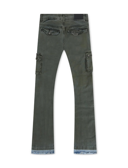 Vicious Denim Cargo Stacked Jeans - Olive by Denim Exchange