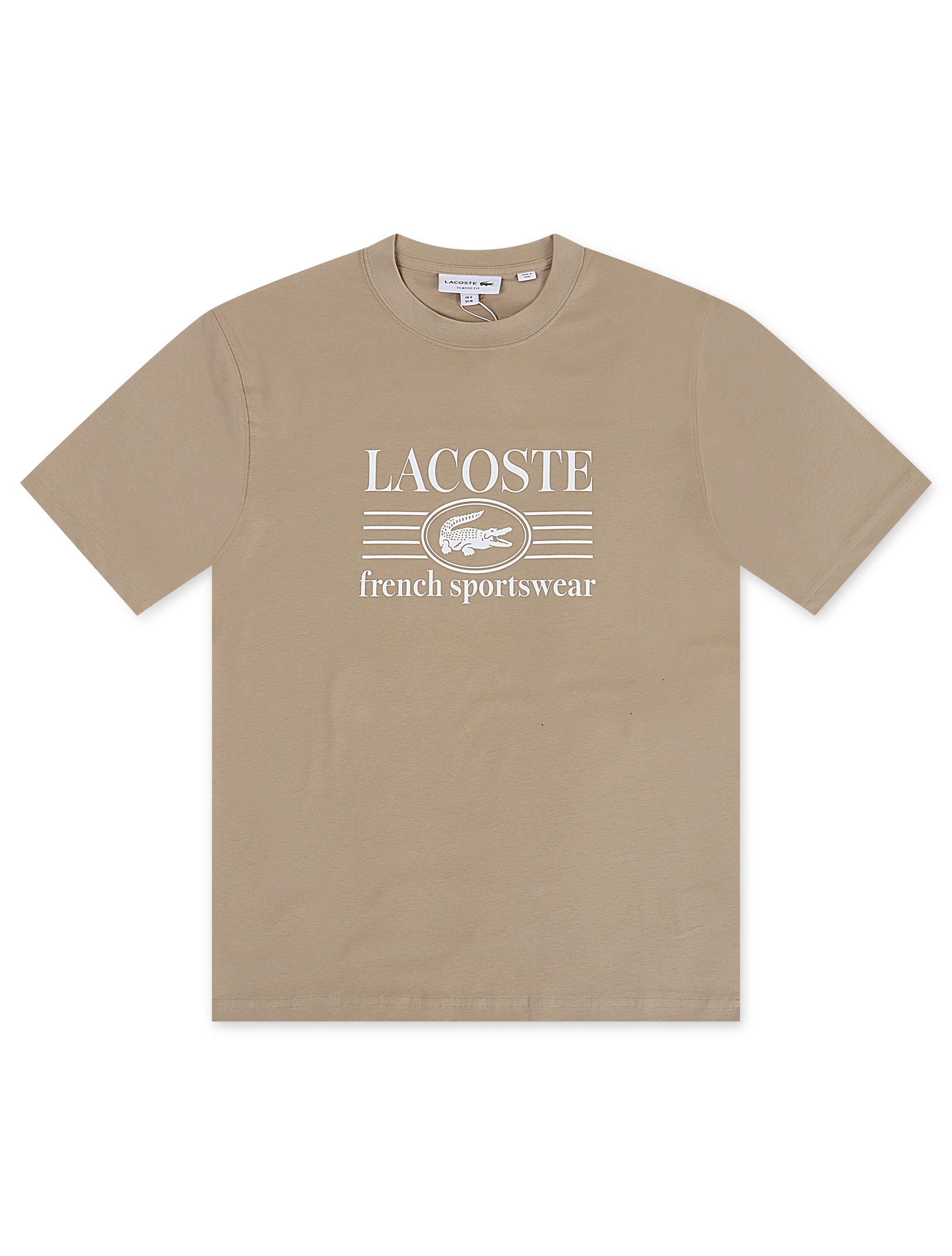 Lacoste Classic Fit Cotton Print Jersey Tee - Taupe by Denim Exchange