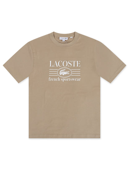 Lacoste Classic Fit Cotton Print Jersey Tee - Taupe by Denim Exchange