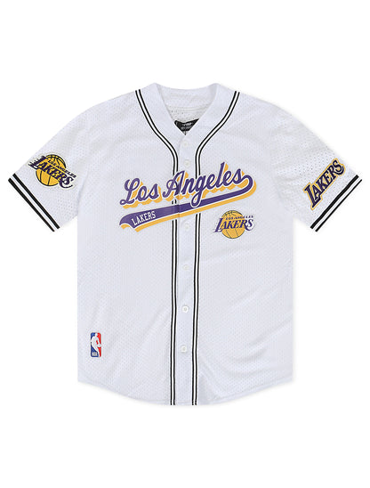 Pro Standard LA Lakers Script Tail Mesh Button Down Shirt - White/Black by Denim Exchange