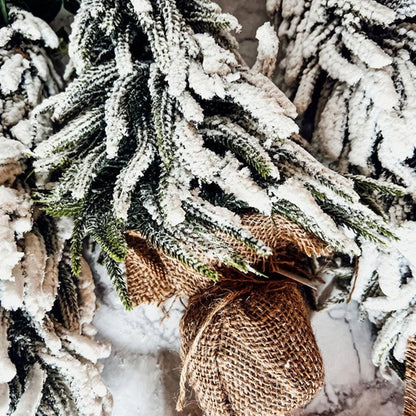 Snow Covered Christmas Trees - Set of 4 Realistic Faux Trees with Jute Base
