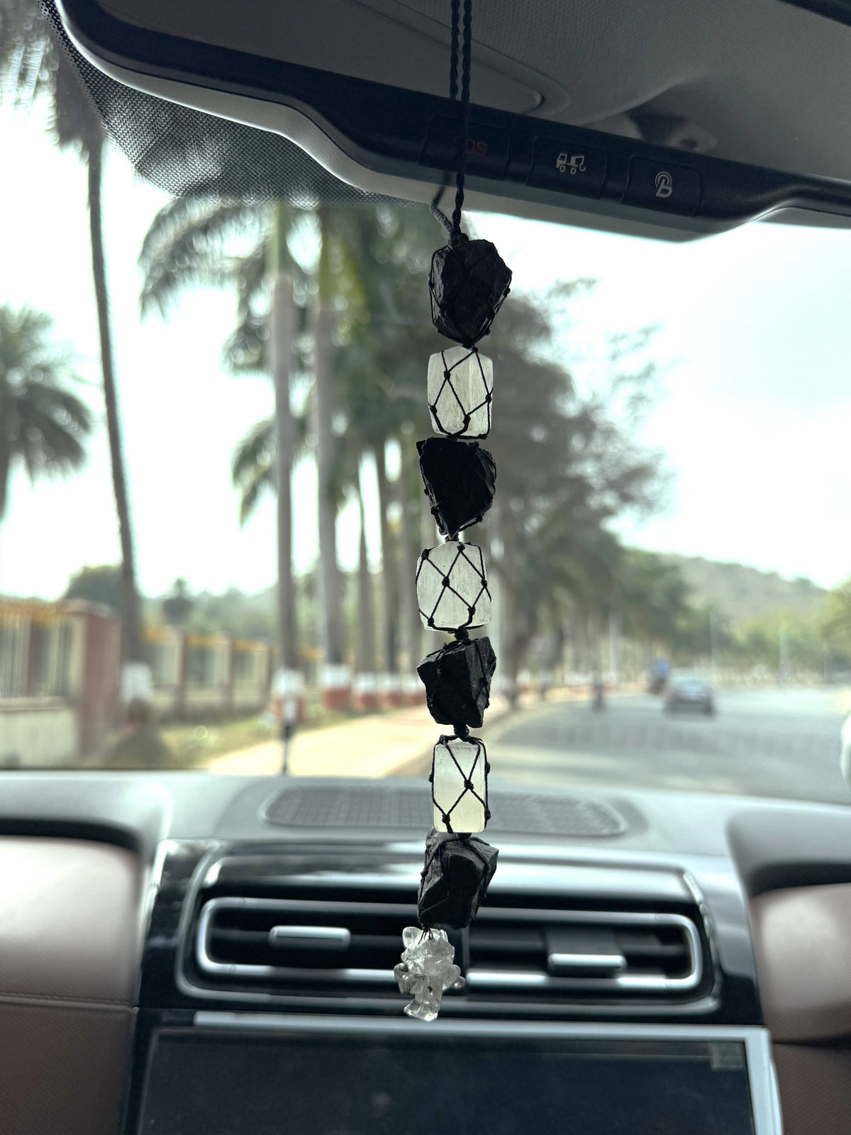 Black Tourmaline &amp; Selenite Crystal Hanger, Car Accessories  DestGlow