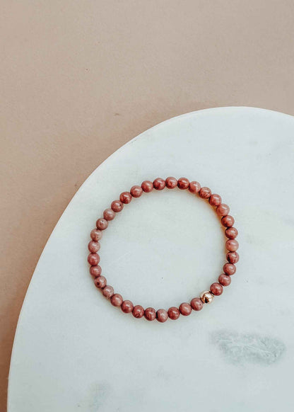 Natural Pink Rhodonite + 14k Gold Filled || Stretch Bracelet