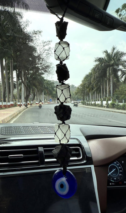 Black Tourmaline &amp; Selenite With Evil Eye Crystal Hanger  DestGlow