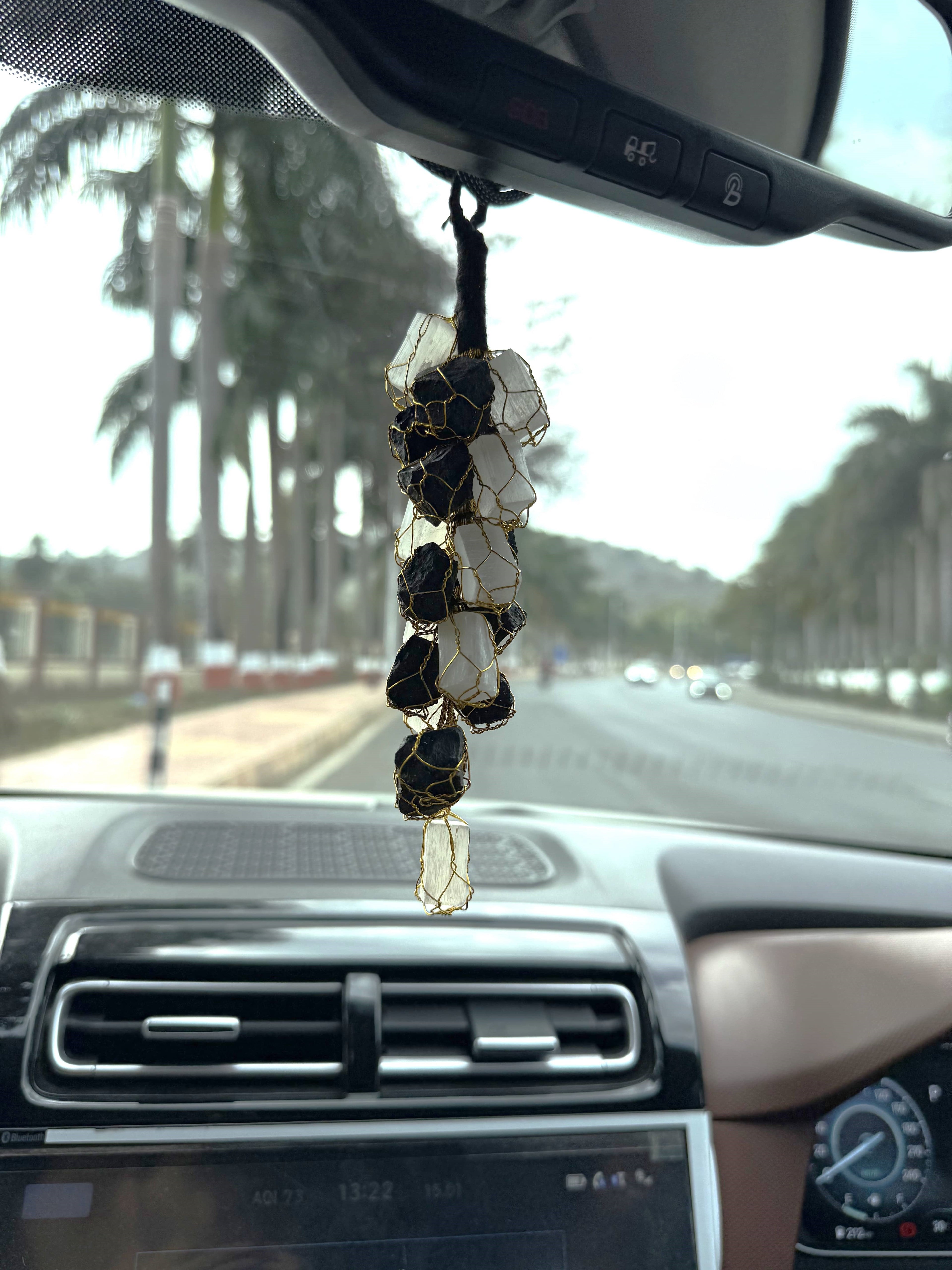 Selenite with Black Tourmaline Hanger, Raw Stones Hanger