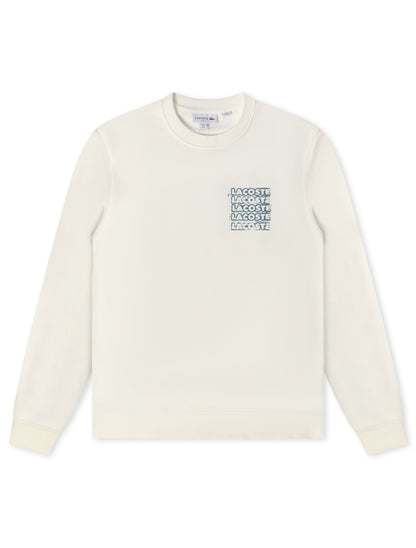 Lacoste Graphic Print Fleece Sweatshirt - Cream by Denim Exchange