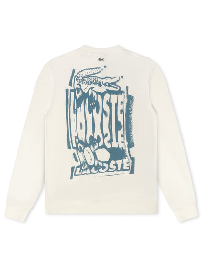 Lacoste Graphic Print Fleece Sweatshirt - Cream by Denim Exchange