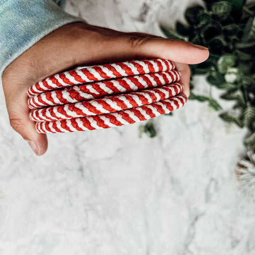 Braided Cotton Coasters 4-Pack - Candy Cane Stripe Pattern (Black, Red or Blue)