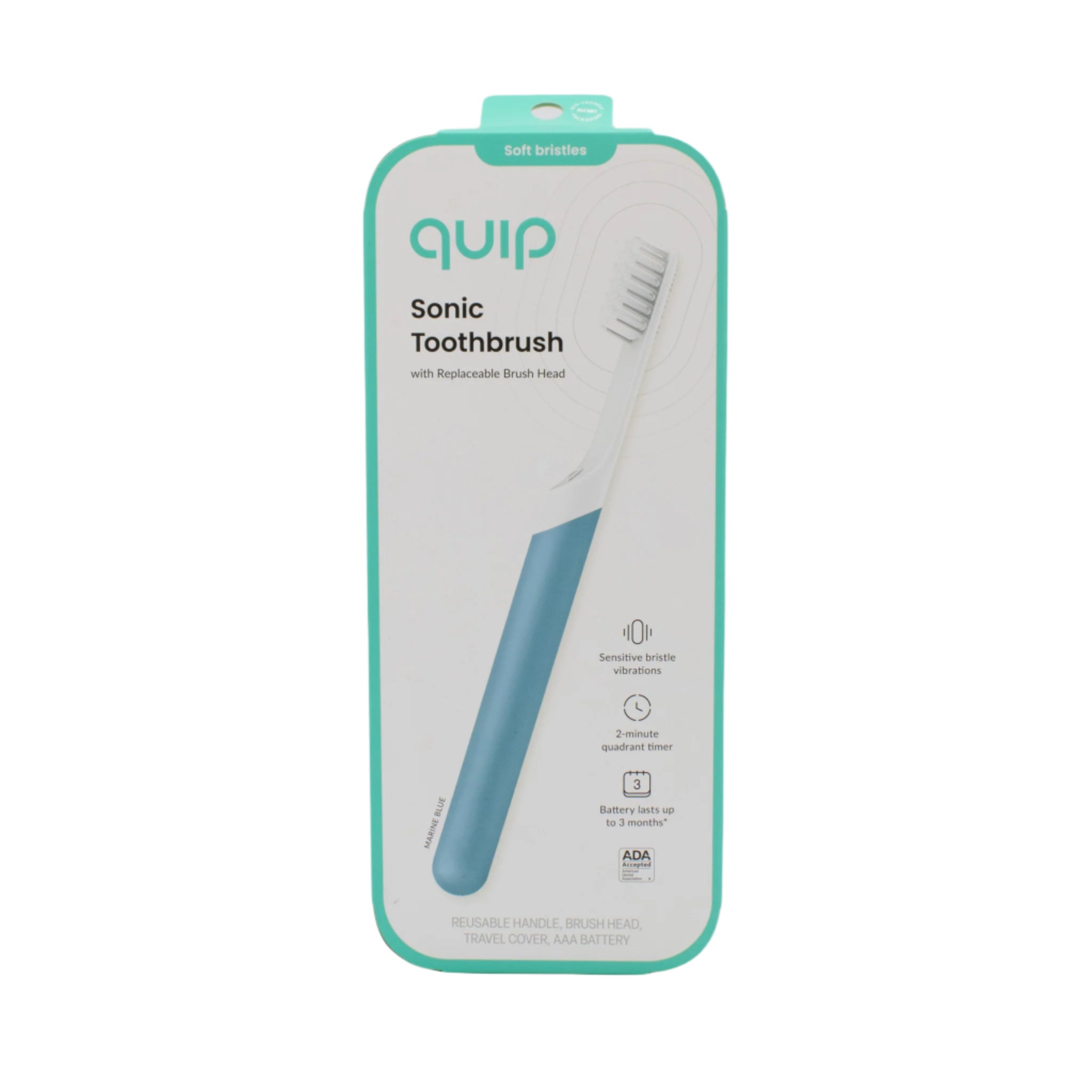 quip Sonic Battery Operated Toothbrush in White / Blue - Imperfect Box by This is Beauty US