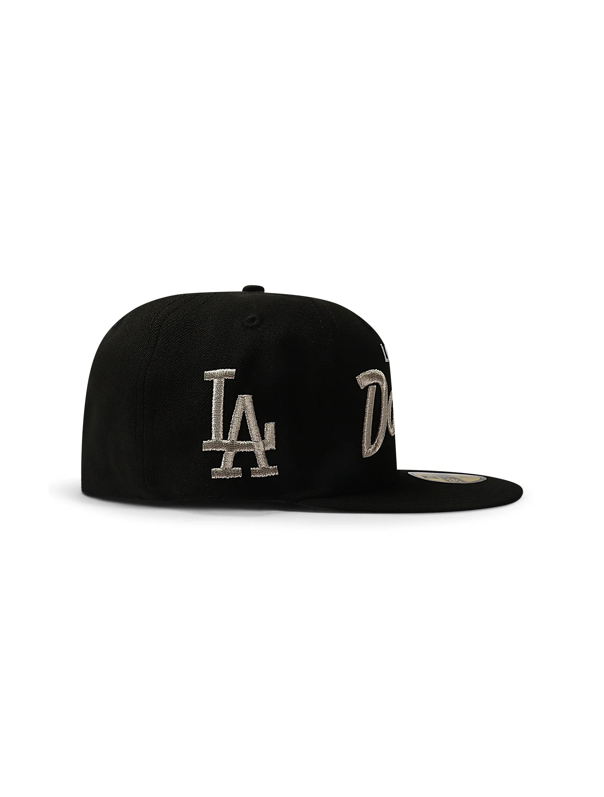 New Era 5950 Dodgers Side LA Metallic Script Hat - Black/Silver by Denim Exchange