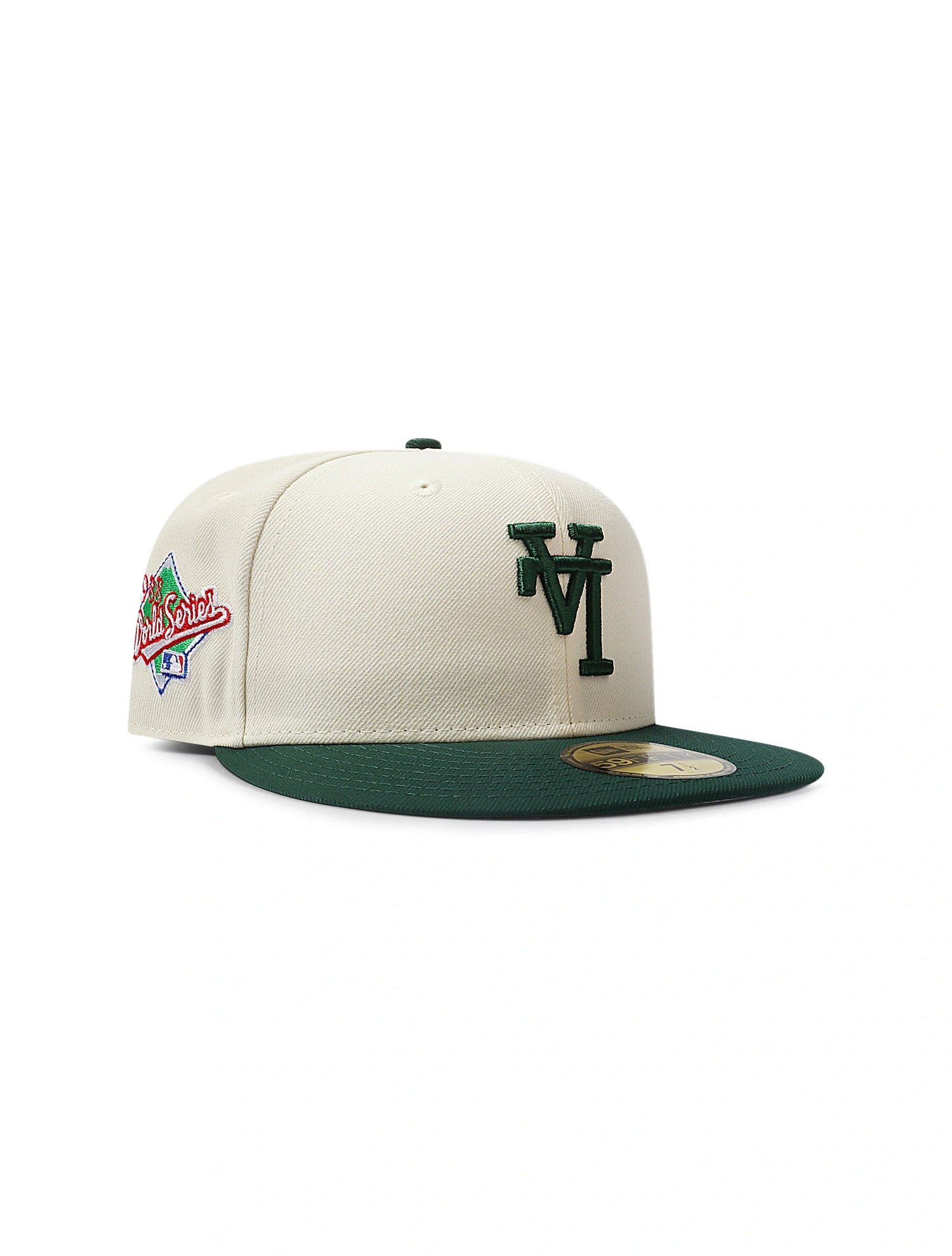 New Era 5950 Dodgers Upside Down LA World Series Hat - Chrome/Green by Denim Exchange