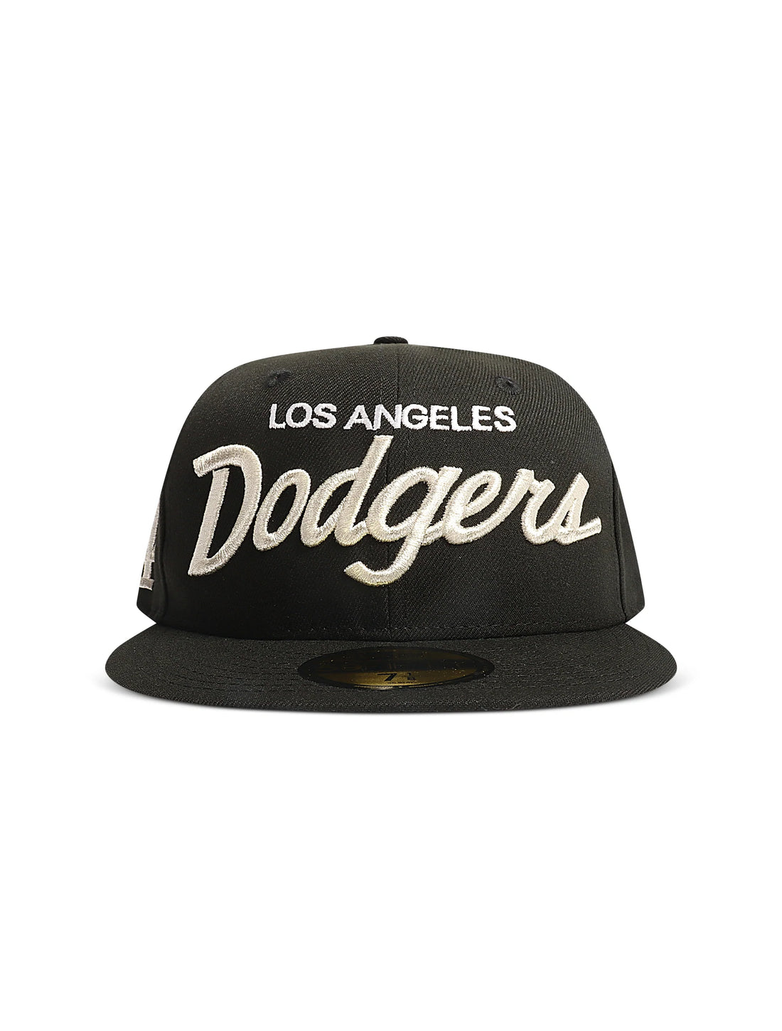 New Era 5950 Dodgers Side LA Metallic Script Hat - Black/Silver by Denim Exchange