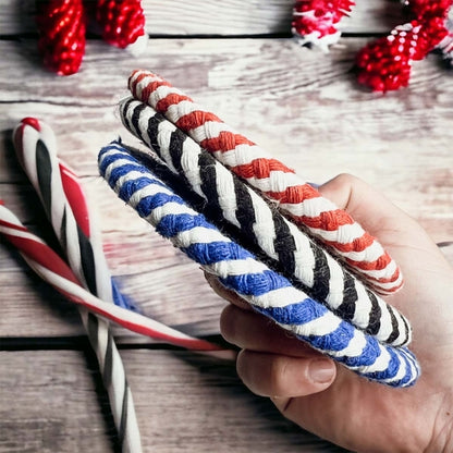 Braided Cotton Coasters 4-Pack - Candy Cane Stripe Pattern (Black, Red or Blue)