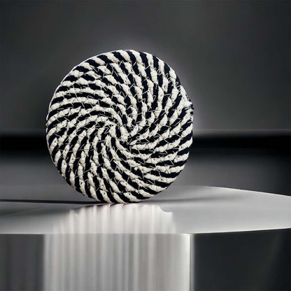 Braided Cotton Coasters 4-Pack - Candy Cane Stripe Pattern (Black, Red or Blue)