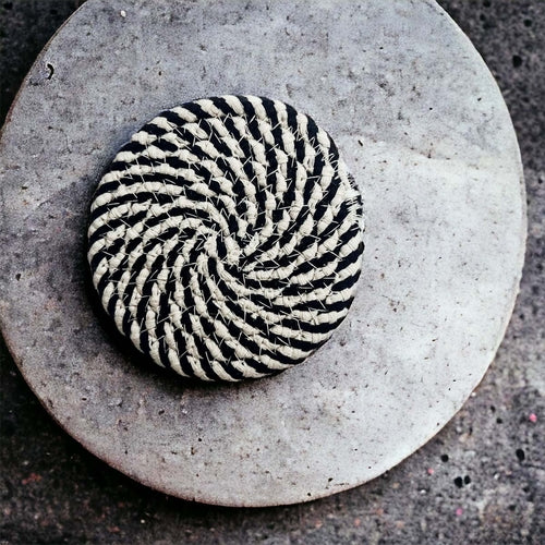 Braided Cotton Coasters 4-Pack - Candy Cane Stripe Pattern (Black, Red or Blue)