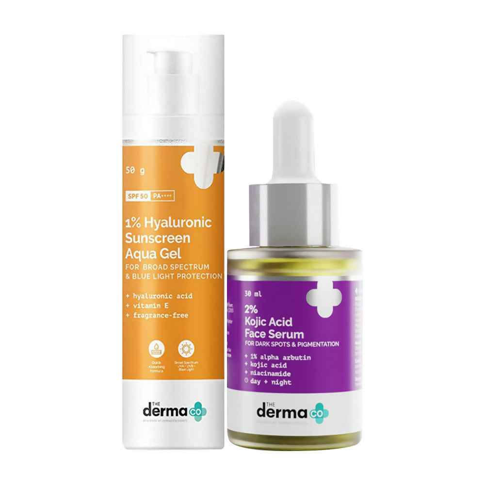 The Derma Co 2% Kojic Acid Face Serum &amp; 1% Hyaluronic Sunscreen Aqua Gel SPF 50 Combo