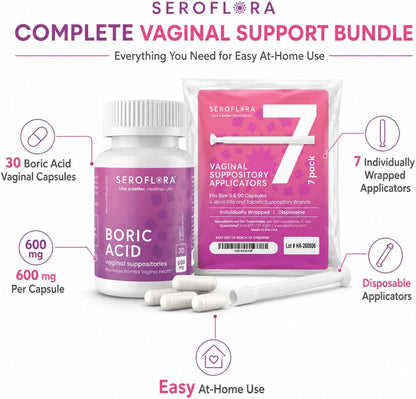 Boric Acid Vaginal Suppositories with Applicators (30/7ct) by Seroflora