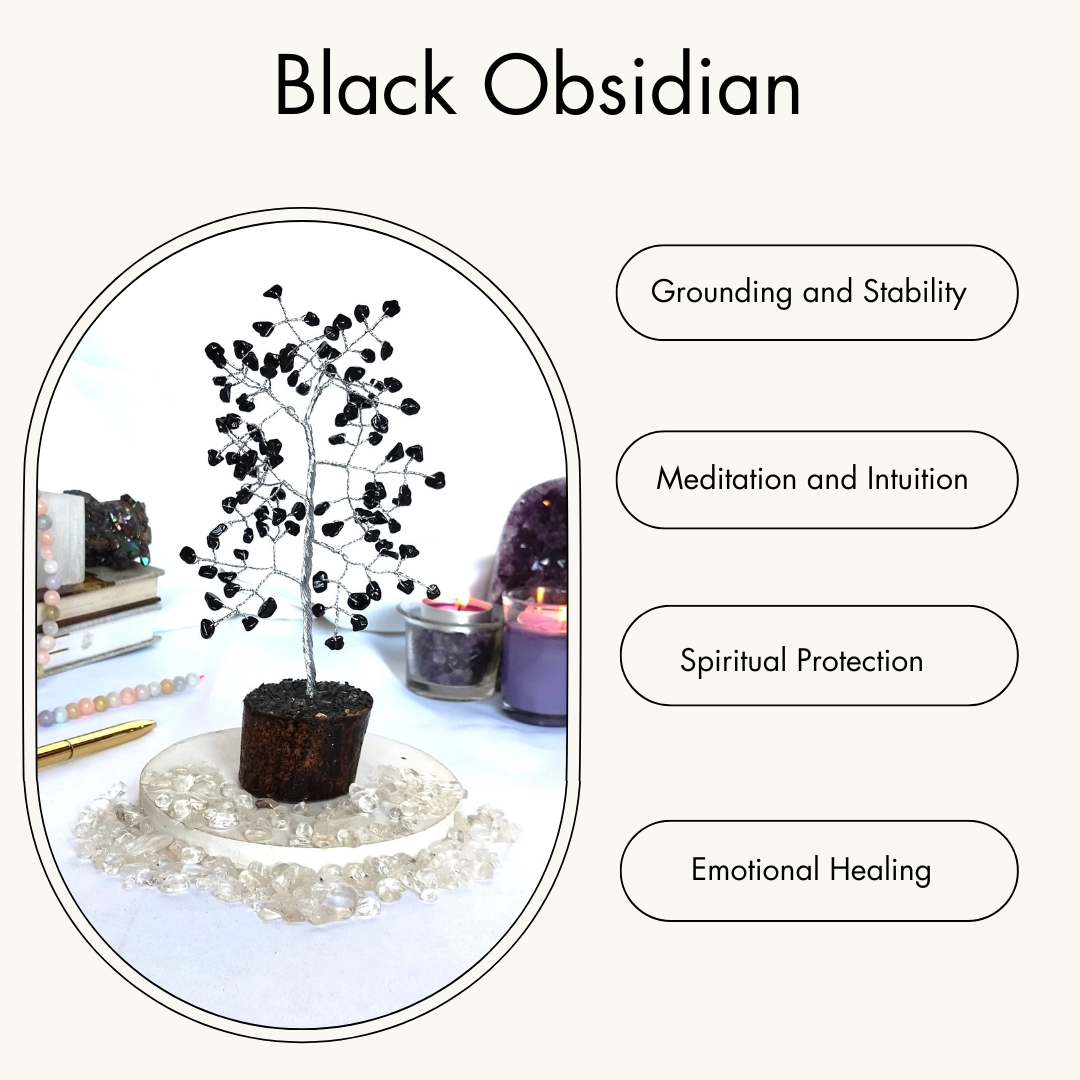 Black Obsidian Gemstone Tree, Crystal Tree Of Life.