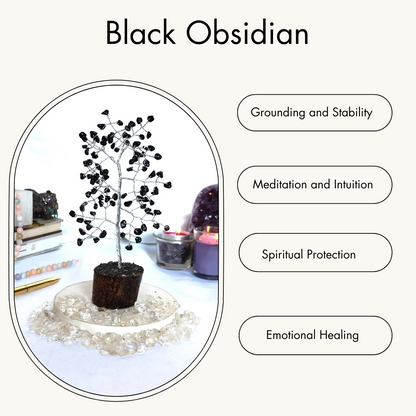Black Obsidian Gemstone Tree, Crystal Tree Of Life.
