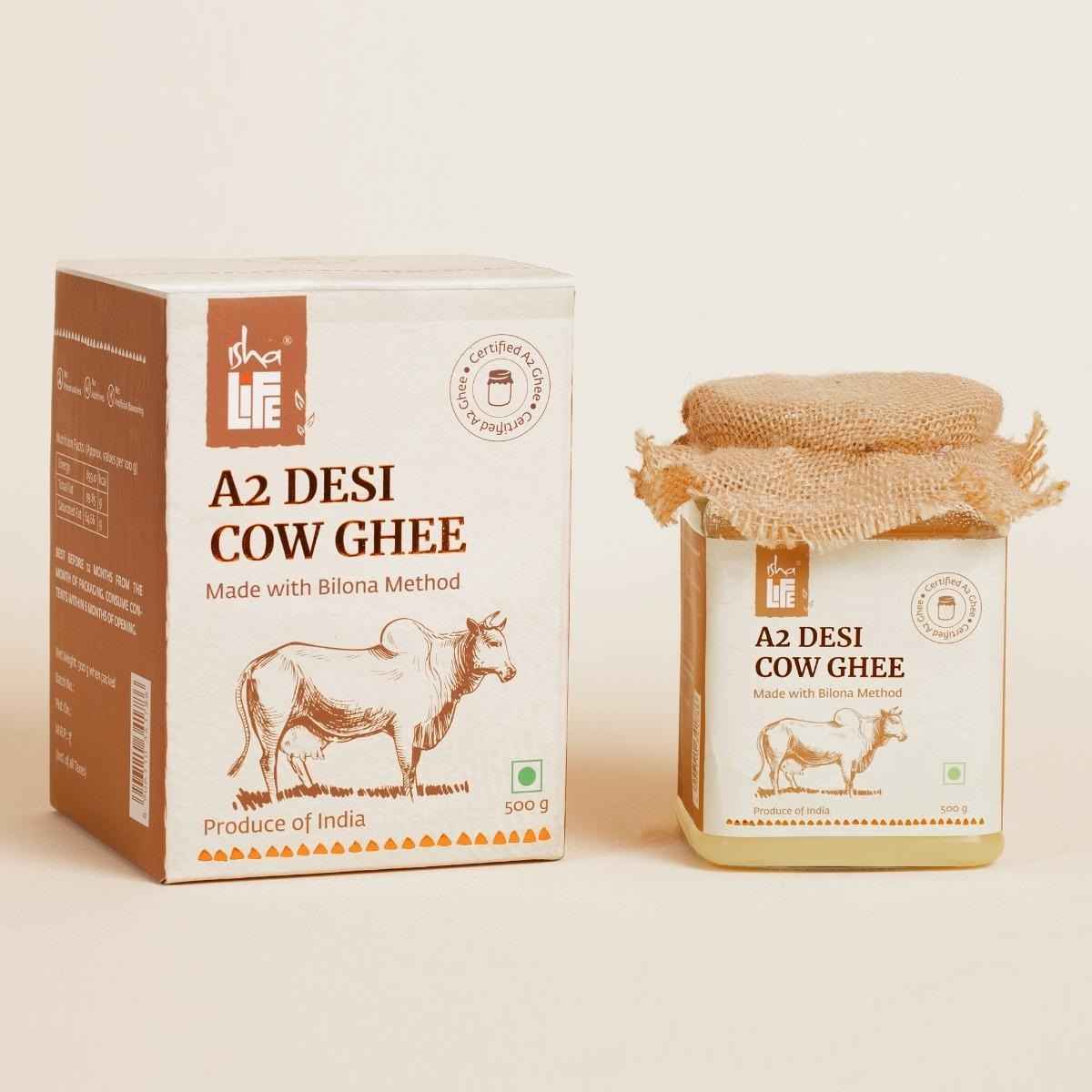 Isha Life Pure A2 Desi Cow Ghee | Made Traditionally from Curd | Made from Grass-fed Free Grazing Desi Cows&