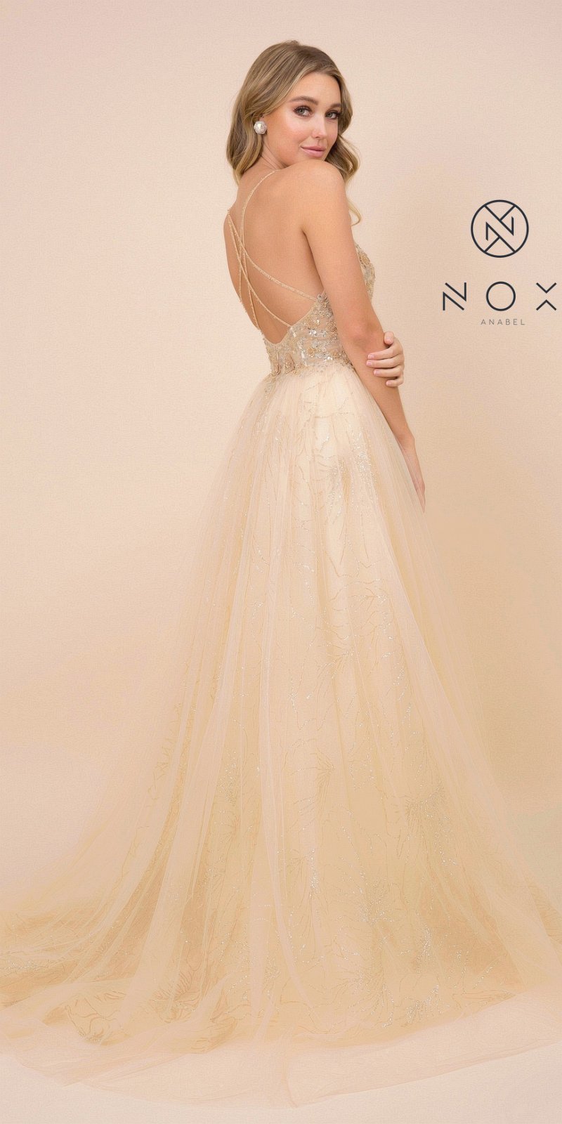 CLEARANCE - Nox Anabel J411 Embellished Formal Ball Gown Crisscross Back (Size 4) by DiscountDressShop