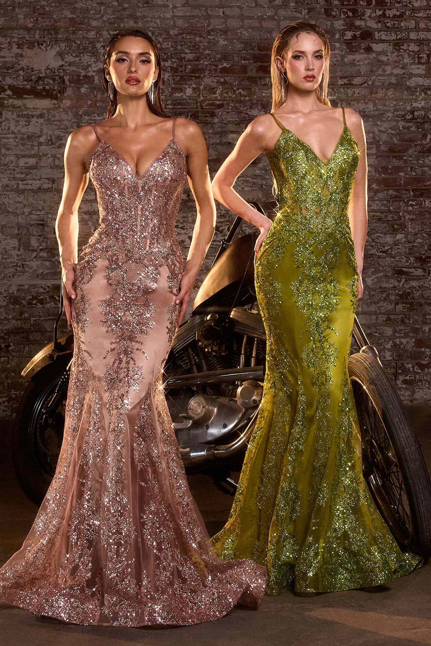 Ladivine J810 Long Fitted Floral Glitter Print Corset Gown by DiscountDressShop