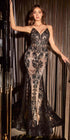 Cinderella Divine J810 Long Fitted Mermaid Gown Metallic Embroidered Lace by DiscountDressShop