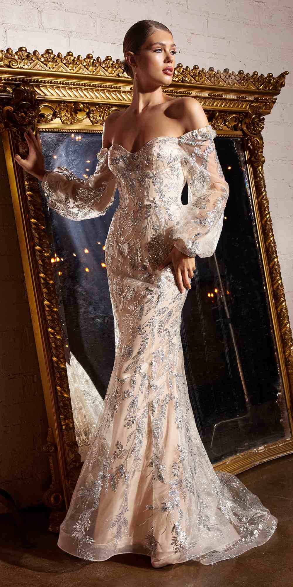 Cinderella Divine J816 Removable Long Sleeve Off the Shoulder Gown by DiscountDressShop